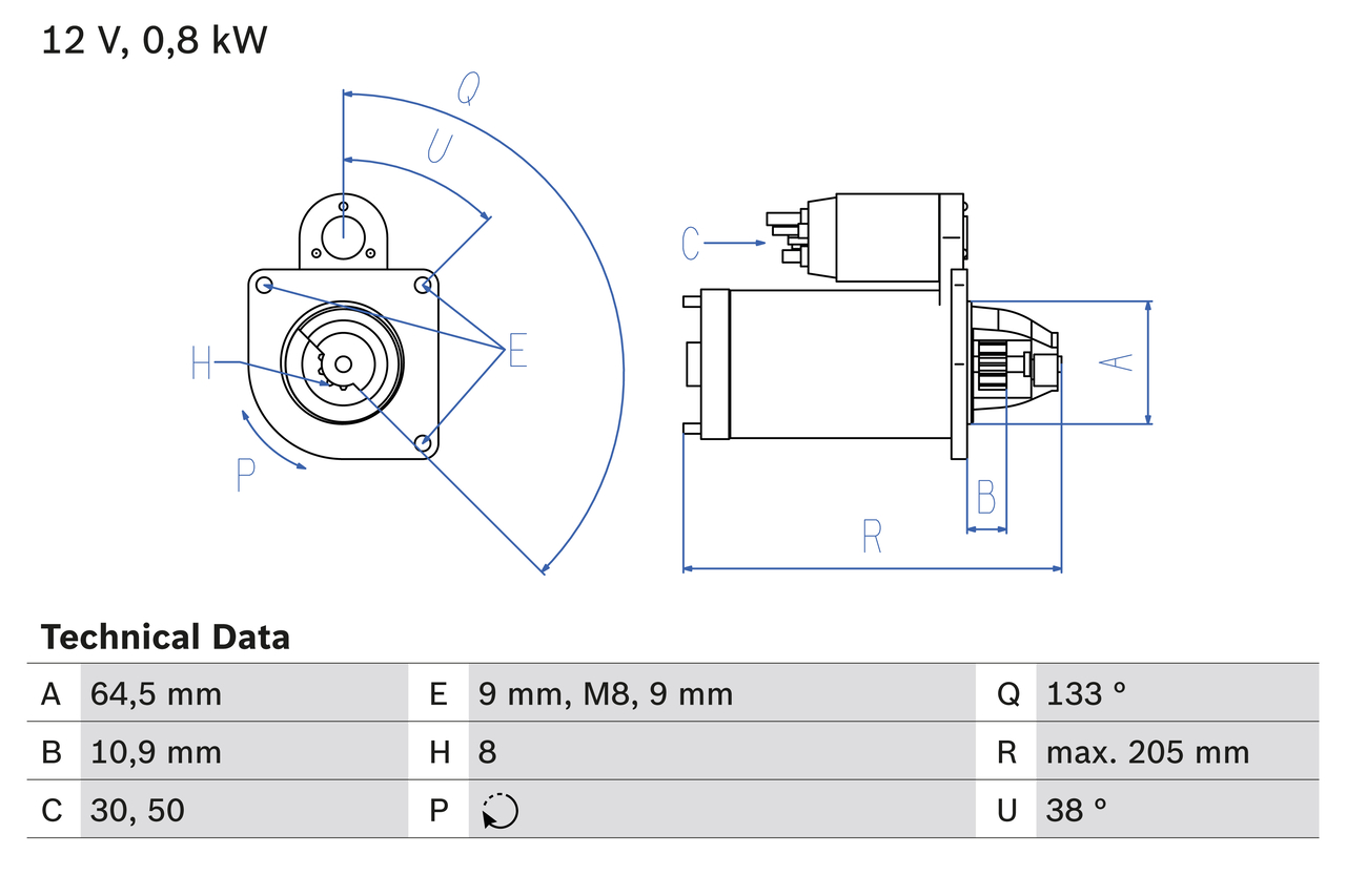 Startmotor utbytes 12V/0,8kW